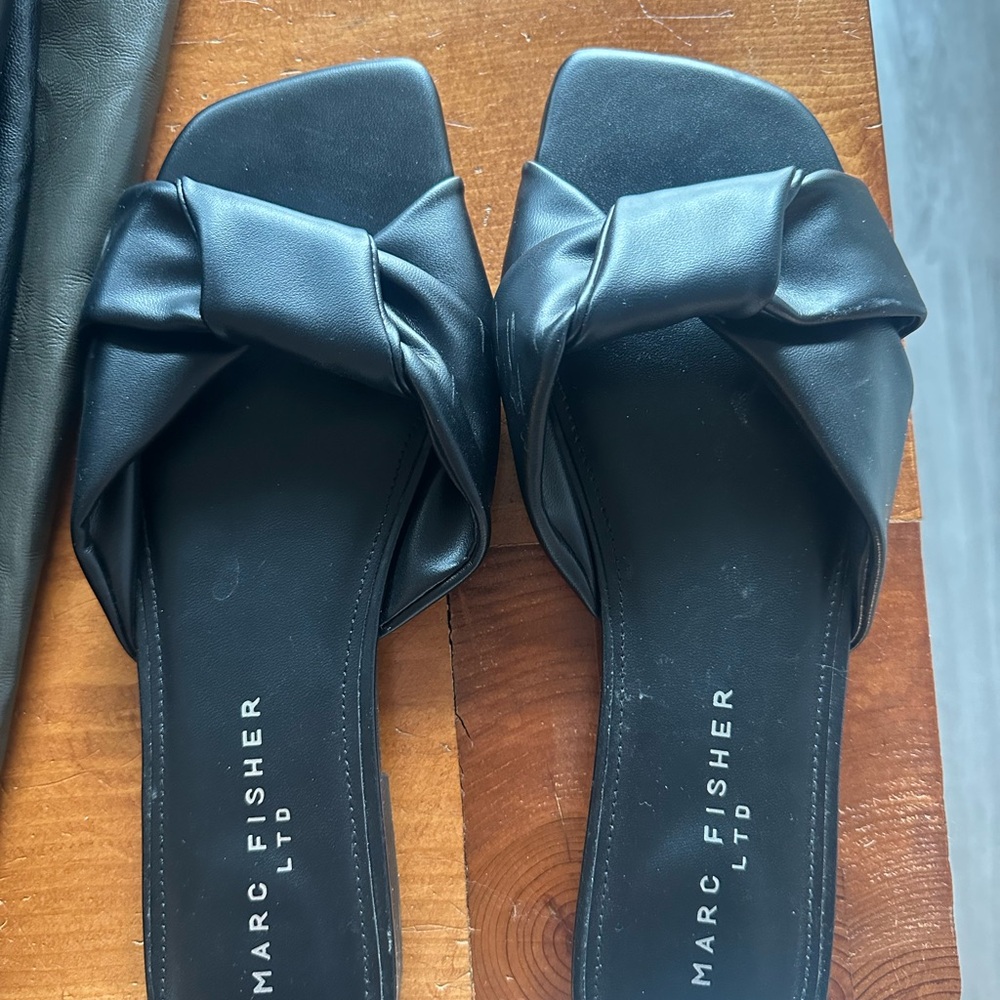 Marc Fisher Black Knotted Slide Sandals